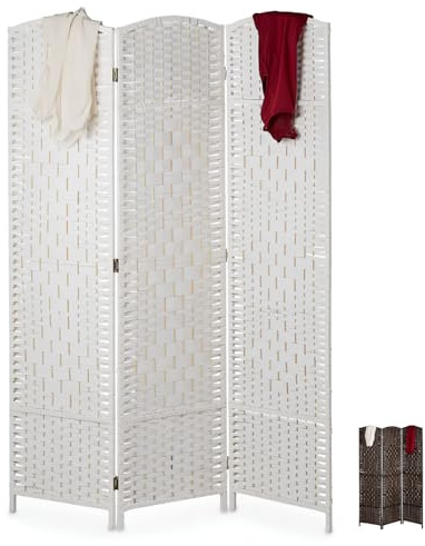 Paluplus Divisorio per Ambienti Pieghevole a 3 Pannelli, Misura 132x180 cm, Separè in Corda Intrecciata, Paravento Decorativo da Interno per Camera da Letto, Soggiorno, Ufficio -968F (Bianco)