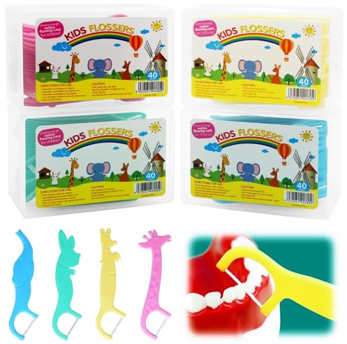 160 PCS Filo Interdentale per Bambini con Manico a Forma di Animale, Supporto Filo Dentale Colorato, Comodo e Liscio, per Pulizia Interdentale a Casa o a Scuola