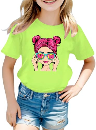 T-Shirts pour Filles T-Shirt Manches Longues Extensible Col Rond Sport Danse Ballet Été Coton Courtes Jogging Vacances Haut Blouse Tee Shirt Enfant Fille