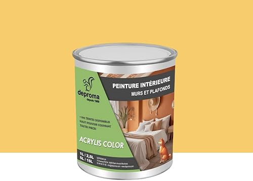DEPROMA Peinture Acrylique Intérieure 1L - Finition Velours – Haute Opacité – Séchage Rapide – Fabrication Française (Argile Ocre)