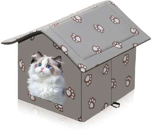 Maison pour chat pour l'extérieur, 40 x 20 x 10 cm, résistante à l'hiver, imperméable, résistante aux intempéries, avec coussin en peluche amovible, chaude et coupe-vent, pour chats et petits animaux