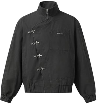 Aelfric Eden Mens Jackets Metal Button Boxy Jacket Vintage Casual Collared Streetwear Slant Placket Soft Warm Coats