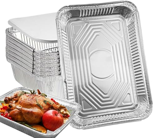 XWGKLN 20 PCS Large Aluminium Foil Trays with Lids: 31 x 21 x 5cm Disposable Foil Baking Trays - Tin Foil Tray for Freezer, Microwave, Air Fryer