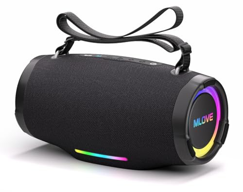 MLOVE E90 Puissant Enceinte Bluetooth 80W avec lumières RGB, étanche IP65, TWS et Son stéréo pour Les fêtes en Plein air, Modes de Jeu Multiples