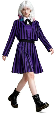 Enid kostym skola flickor akademi skoluniform kostymer, kvinnors Enid Sinclair cosplay kläder lila blazer jacka halloween kostym fest utklädning