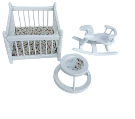 WNXGNHO Bois Naturel Minature Bébé Berceau Enfant en Bas Âge Marcheur Cheval À Bascule Maison De Poupée Meubles Chambre d'enfant Ensemble pour Semblant Ensemble De Meubles De Maison De Poupée
