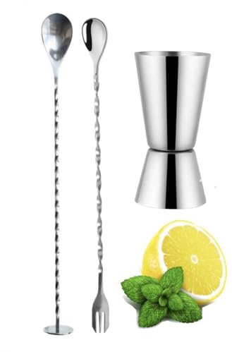 Dosatore Misurino Doppio per Cocktail 30ml /60ml Stile Giapponese 2 Cucchiai Bar In Acciaio Inox Qualità’ Premium Professionale Attrezzatura Per Bar,Discoteche,Party, Feste, (Argento)