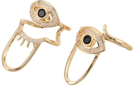 NIYANGLE Anillos de Uñas para Punta de Dedo, 2 Piezas, Anillos Ajustables Efecto Mal de Ojo, Joyería Metálica Dorada Kc, Accesorios para Manicura y Decoración de Uñas, Ideales para