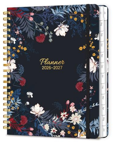 Lonely Oak A4 Academic Diary 2026-2027 Week to View, Daily Weekly Planner 8.5 x 11, 13 Months Spiral School Year Monthly Calendar Diary from Jul.2026 to Jul.2027 for Student(Black Bloss)
