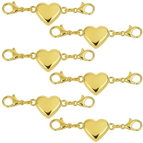 6 st Magnetiska Smyckeslås för Halsband och Armband, Förlängningskedja med Magnetlås för DIY-Smyckestillverkning, Guld