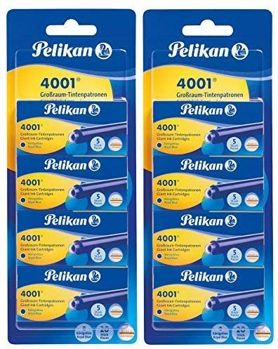 Pelikan 330894 Tintenpatronen 4001, 40 Stück, (4 x 5 Großraum-Patronen, königsblau, 2 Packungen)