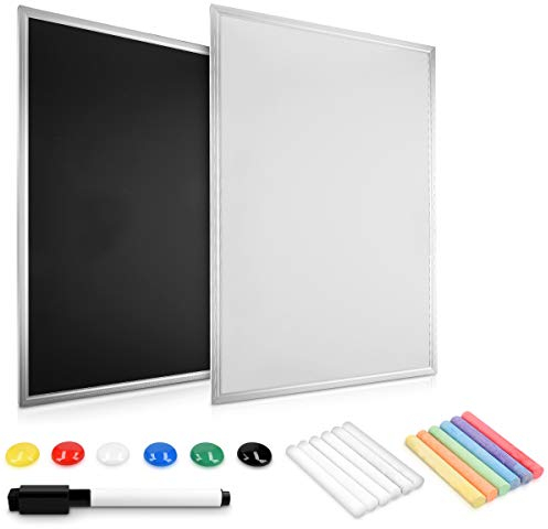 Navaris 2in1 Magnet Tafel Whiteboard - 60x40 cm Kreidetafel Memoboard magnetische Seiten - Magnetwand zum Wenden mit Magneten Kreide Stift Halterung