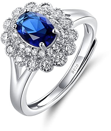 Reglable S925 Saphir Bague pour Femme en Argent Sterling 925 Anneaux, Magnifique Elégant Diana Princesse Kate Middleton Bague de Fiançailles Alliance Mariage Anniversaire Femme