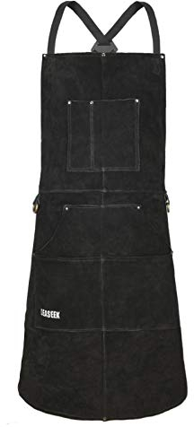 LeaSeek Delantal de trabajo de cuero – 6 bolsillos para herramientas para hombres y mujeres – Delantal de soldadura – Ideal para carpintería, herrería, jardineros, mecánicos, barbacoa