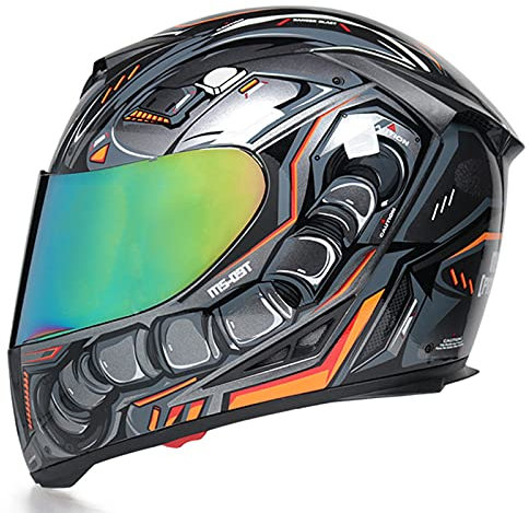 Integralhelm Sporthelm mit Sonnenblende und ECE 22.05 Helm Full Face Mopedhelm Unisex Adult für Herren Damen Integralhelm Helm Motorradhelm Street Helm,B,M 54~55cm