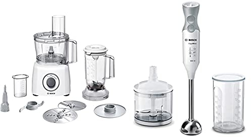 Bosch Mcm3200W Multitalent 3 Robot Da Cucina Compatto, 800W, Bianco/Grigio 375 X 220 X 260Mm & Ergommixx Mixer A Immersione, Frullatore, 600 W, 70 Decibel, Plastica, 12 Velocità, Bianco