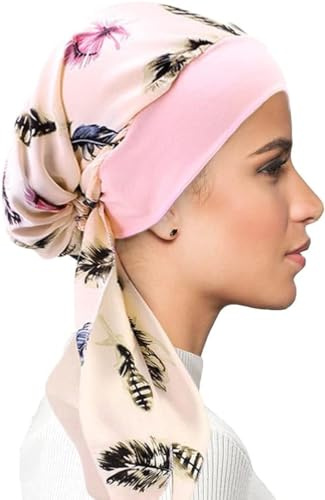 Turban Femme Chimio，Foulard Cheveux Femme ，Hijab a Enfiler ，Bandana Cheveux Femme en Simili soie simulée Pirate Cap