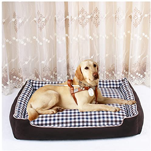DAIHAN Cama Perro Cuadros, Cama de Perro con Cojín Desmontable, Colchón Perro Lavable y Antideslizante, Cama de Mascota Cálida, Pequeños Medianos Perro Sofa,Café,S(50x41x13.5cm)