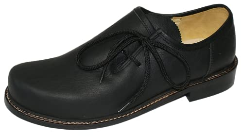 Trachtenschuhe Herren Haferlschuhe Trachten-Schuhe Leder braun schwarz Ledersohle Schnürschuhe Tanzschuhe Lederschuhe glatte Sohle für Tänzer Plattler zur Lederhose zum Tanzen, Größe:42, Farbe:schwarz