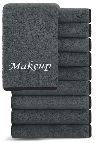 Cosy Family 10 Pack Makeup Remover Wash Cloths - Soft Microfiber Fingertip Facial Cleansing Cloths for Hand and Make Up, 12 x 12 in, Black Grey