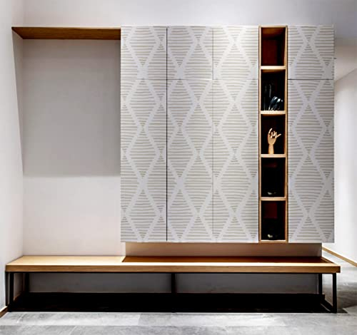 Yangfix Beige Look a Rombi Carta da Parati Autoadesiva Staccare e Attaccare Carta a Contatto Plastica Adesiva Film Vinilico Impermeabile Adesivo Murale Rotolo per Camera da Letto 44x500cm