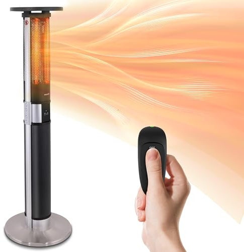 SereneLife Infrared Patio Heater, Electric Patio Heater for Indoor/Outdoor Use, Portable Tower Heater with Remote Control, 1500 W, for Restaurant, Patio, Backyard, Garage, Decks (Black)