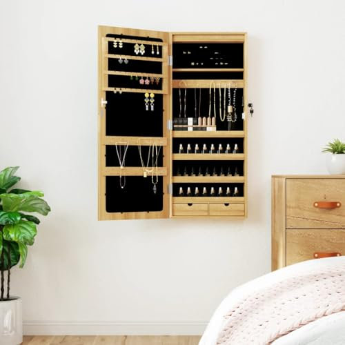 Générique Armoire à Bijoux avec Miroir et éclairage LED Mural,Maison & Jardin,Décorations,Miroirs,9.15 kg,Brun,353234