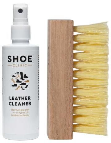 Shoe Clinic Kit de limpieza de cuero, limpiador de cuero, cepillo y paño de microfibra de 125 ml, limpia y mantiene tenis, zapatos y calzado, Clear, Talla única