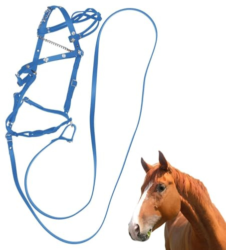 Cabestro de cuero para caballos, cabestro de cuero de PU y cuerdas de plomo, cabestros ergonómicos cómodos sin restricciones con hebilla de metal para establo, concurso, 2023 nuevos suministros ecuest