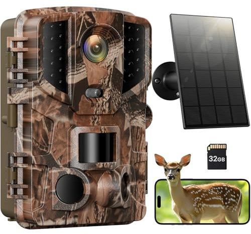 Solareye WLAN Wildkamera mit Handyübertragung App, 2,7K 48MP Wildtierkamera mit Bewegungsmelder Nachtsicht, Solar Wild Kamera mit 850nm Infrarot-LEDs,Eingebaute 5000mAh Lithiumbatterie,120°-Erkennung