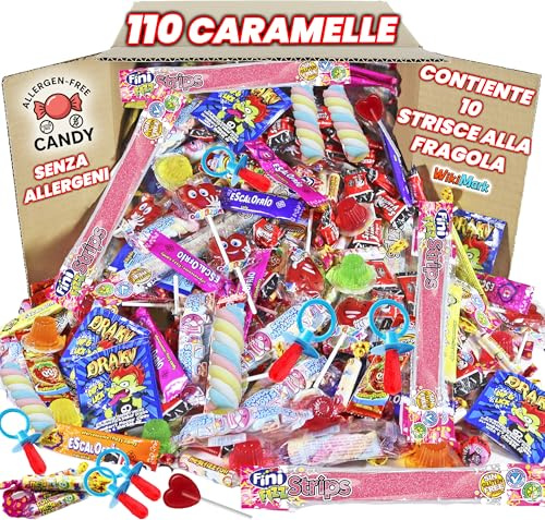Mega Box 110 Chuches Relleno de Piñata Sin Ningún Alérgeno, Golosinas y Caramelos - Perfecto Para Cumpleaños, Fiestas, Navidad, Halloween. Sin Gluten y Sin Leche. Incluye Lenguas de Fresa.