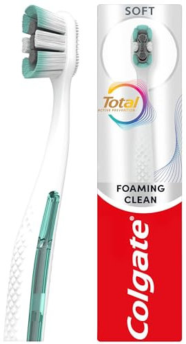 Colgate Total Foaming Clean Soft Manual Toothbrush | helps fight the root cause of common oral health issues¹ | for deeper² toothpaste delivery | reaches deeper² along gumline and between teeth