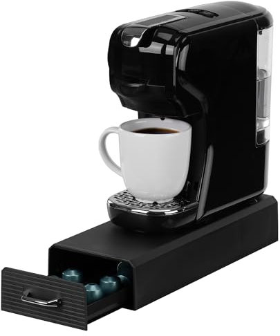 Navaris Coffee Pod Holder, Black - Compact, Space Saving Coffee Capsule Storage Holders - Durable Espresso Organiser Station - Coffee Machine Drawer Ideal for Small Kitchens
