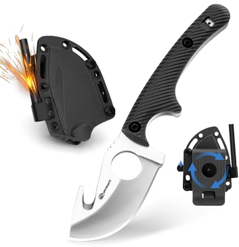 SPITZKANTE HO-YN coltello da esterno, clip regolabile a 360°, lunghezza lama di 6,2 cm, un buon coltello collana con gancio con tubo integrato.