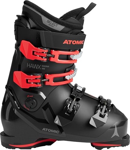ATOMIC HAWX Magna 100 Skischuhe in Schwarz/Rot - Größe 43.5/44 - Breite Ski-Boots mit 102 mm Passform & 100er-Flex - Hochwertige Ski-Schuhe mit individuellem Memory Fit