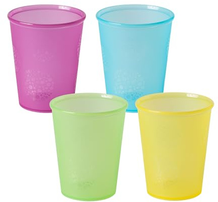 dentistar Dricksglas för barn och småbarn - 4 x 180 ml - Stöttåliga och återanvändbara stapelbara plastmuggar - 4 färger - Tål diskmaskin - BPA-fria