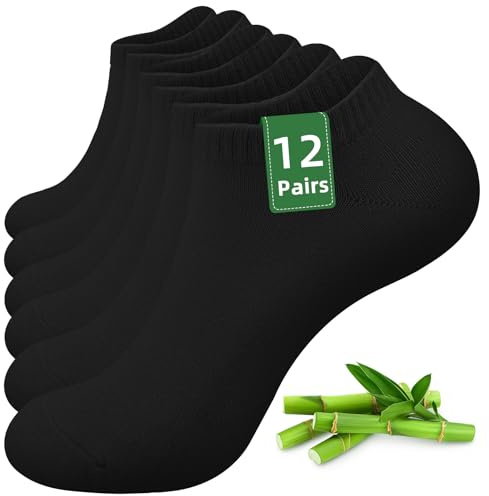 AYESY Chaussettes en Bambou, 12 Paires 39-42 Chaussettes de Sport Respirantes Anti-Odeur Basses en Socquettes Chaussette de Running en Cotonpour pour Homme Femme Affaires Personnes Âgées, Noir