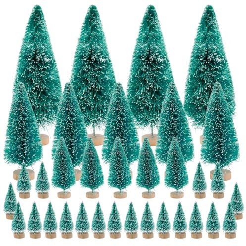 JJYHEHOT Mini albero di Natale verde, 34 pezzi, albero di Natale, abete con effetto neve, per decorazioni natalizie, fai da te, vetrine, 4,5 cm/6,0 cm/8,5 cm/12,5 cm