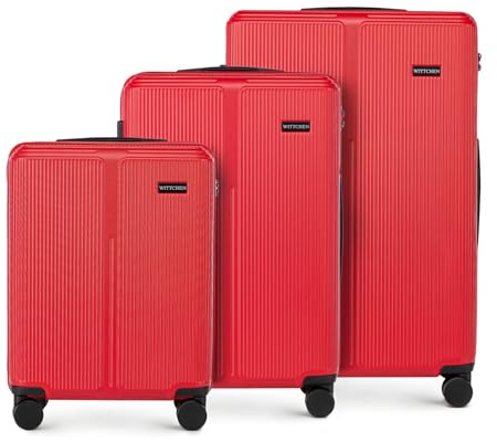 WITTCHEN Stripes Line Juego de Maletas 3 Piezas | 36/65/96l en Carcasa rígida ABS, 4 Ruedas giratorias 360°, candado de combinación y asa telescópica | Maleta de Cabina/Mediana/Grande - Color: Rojo