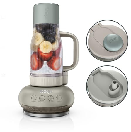 Ninja BlendBoss Blender avec mug portatif, blender personnel avec mug de voyage amovible, 3 modes de préréglages automatiques, Beige DB351EUST