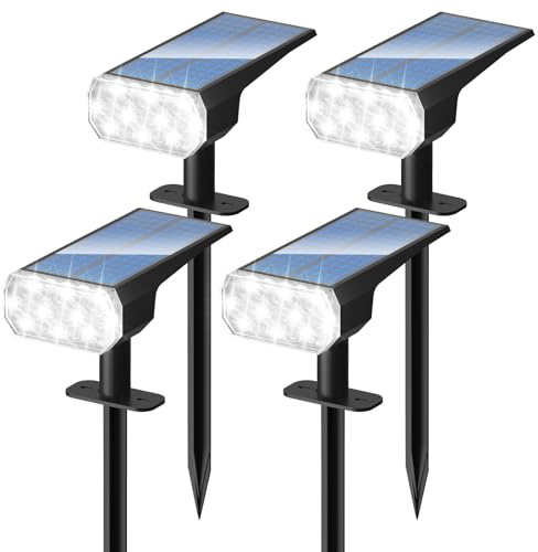 DINGLILIGHTING Solar Lights Outdoor Waterproof: IP65 Led Spot Light Decorations for Garden - 3 Lighting Modes Solar Powered for Yard - Halloween Christmas Lights Landscape Pathway Patios 4PC White