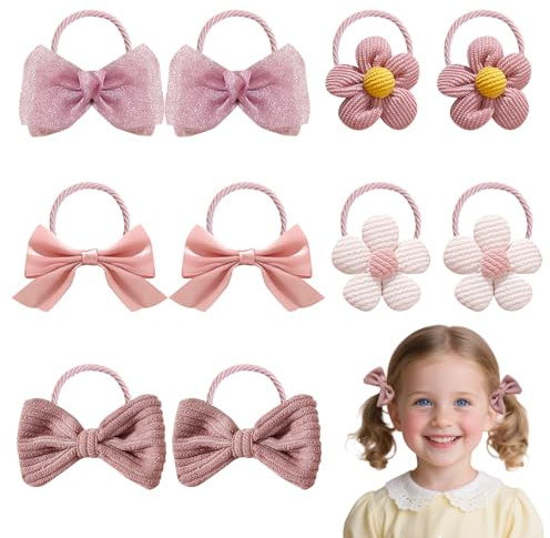 ARWIG Lot de 10 Élastiques à Cheveux Roses avec Nœuds, Chouchous Élastiques, Barrettes et Attache-cheveux Fleur pour Filles, Bébés et Enfants