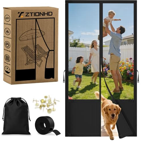 ZTIONHD Magnetic Screen Door Fits 32x80 Inch Front Doors Heavy Duty Fiberglass Mesh,36 Magnets Auto Close,No Tools Installation,Keeps Bugs Out Lets Breeze in,Pet Kid Friendly with Storage Bag