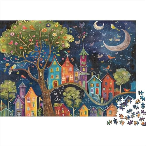 Whimsical Night Village Omöjliga Pussel 1000 st Hemdekoration. Avkoppling och intelligens för vuxna och barn från 12 år 70 x 50 cm/1000 st