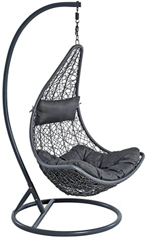 ESTEXO Hängesessel für eine Person mit Gestell, Einsitzer, Polyrattan, Hängekorb, Hänge Schaukel, wetterfest - Anthrazit