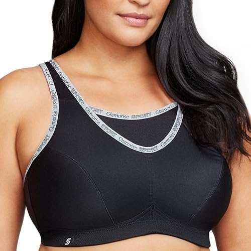 Glamorise Große Größen Plusgröße Bustier Sport-BH mit bestem Halt ohne Bügel Nr. 1066, Schwarz, 90E