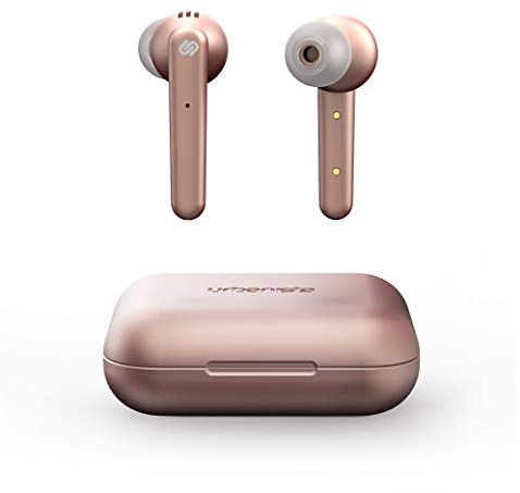 Urbanista Paris True Wireless Earphones 20H Playtime Wireless Charging Case, Bluetooth 5.0, Noise Cancelling Earphones with Touch Controls + Built-in Mic, Compatible with Android and iOS – Rose Gold