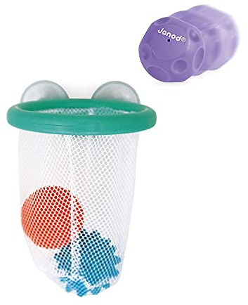 Janod - Jeu de Bain Basket Tacti' Basket avec Aspergeurs - 3 Balles Arroseurs - Jouets Bain pour Bebe Enfant 1 2 3 4 Ans - Dès 1 an - J04708