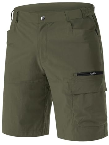 EKLENTSON Mens Shorts Lightweight Zip Pockets Outdoor Quick Dry Safari Shorts Breathable Hiking Walking Summer Work Shorts Green,34