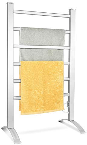 COSTWAY Portasciugamani Multifunzionale Elettrico 2 in 1, Portasciugamani Elettrico per Vestiti e Asciugamani 100 W, con 6 Sbarre, Struttura in Alluminio, Portasciugamani per Bagno, Argento
